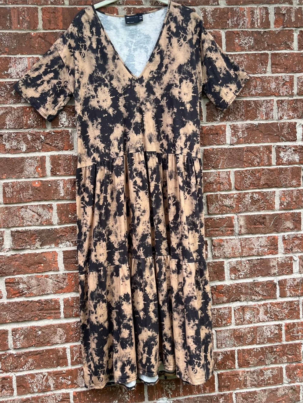 ASOS Design cotton tie-dye tiered maxi dress Brown And Black and black Sz 12